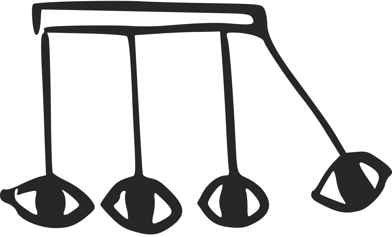 Ilustración minimalista de un juego de péndulos con ojos.